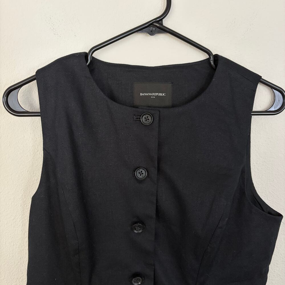 Banana Republic Factory Black Linen Blend Long Cutaway Vest (S) - Picture 4 of 7